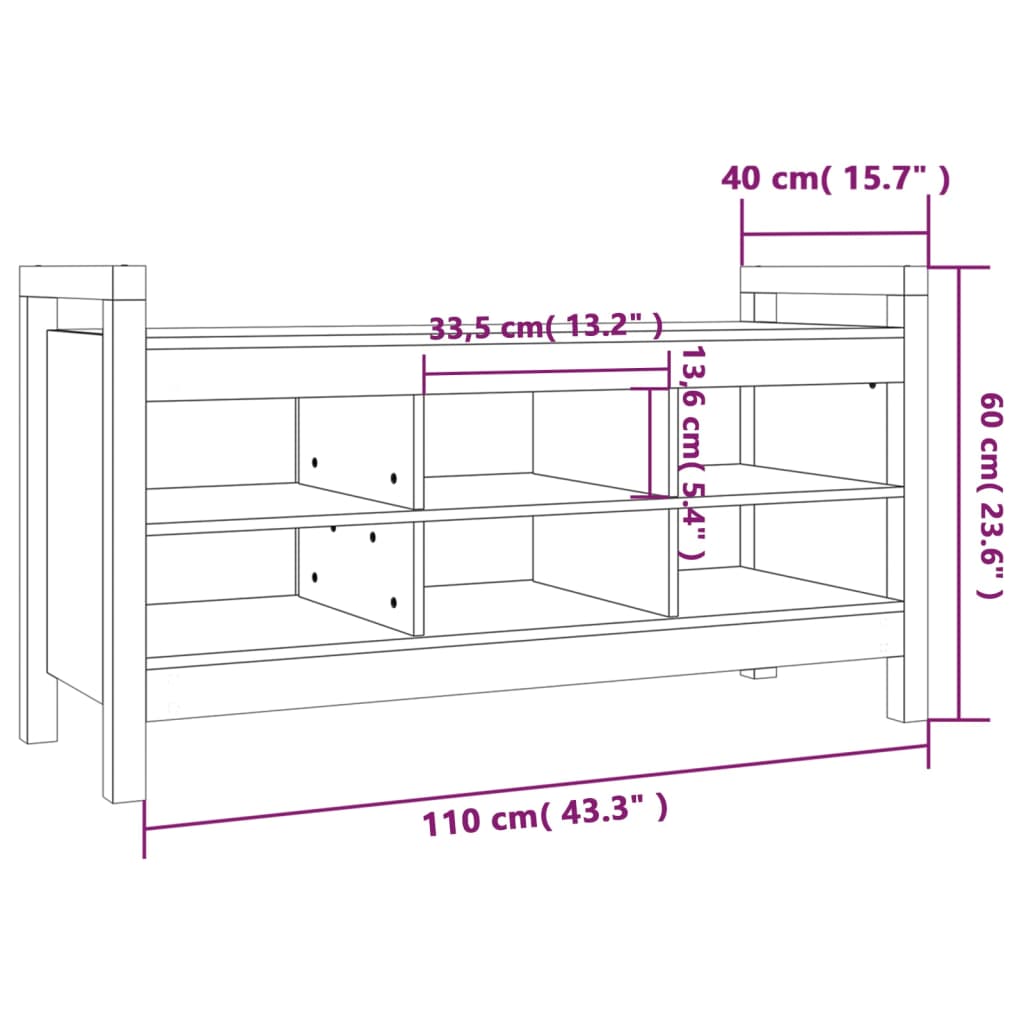 Eteisen penkki musta 110x40x60 cm täysi mänty - Sisustajankoti.fi