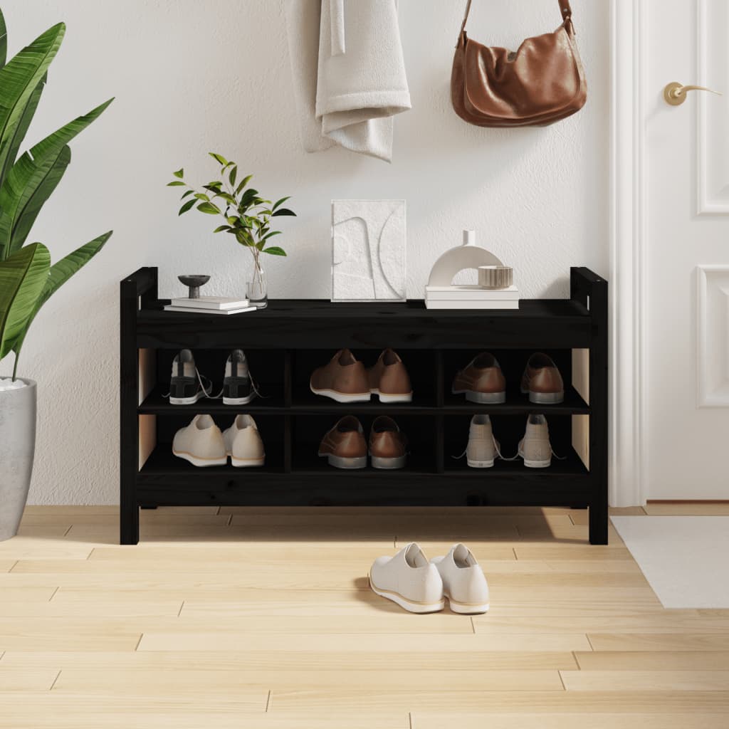 Eteisen penkki musta 110x40x60 cm täysi mänty - Sisustajankoti.fi