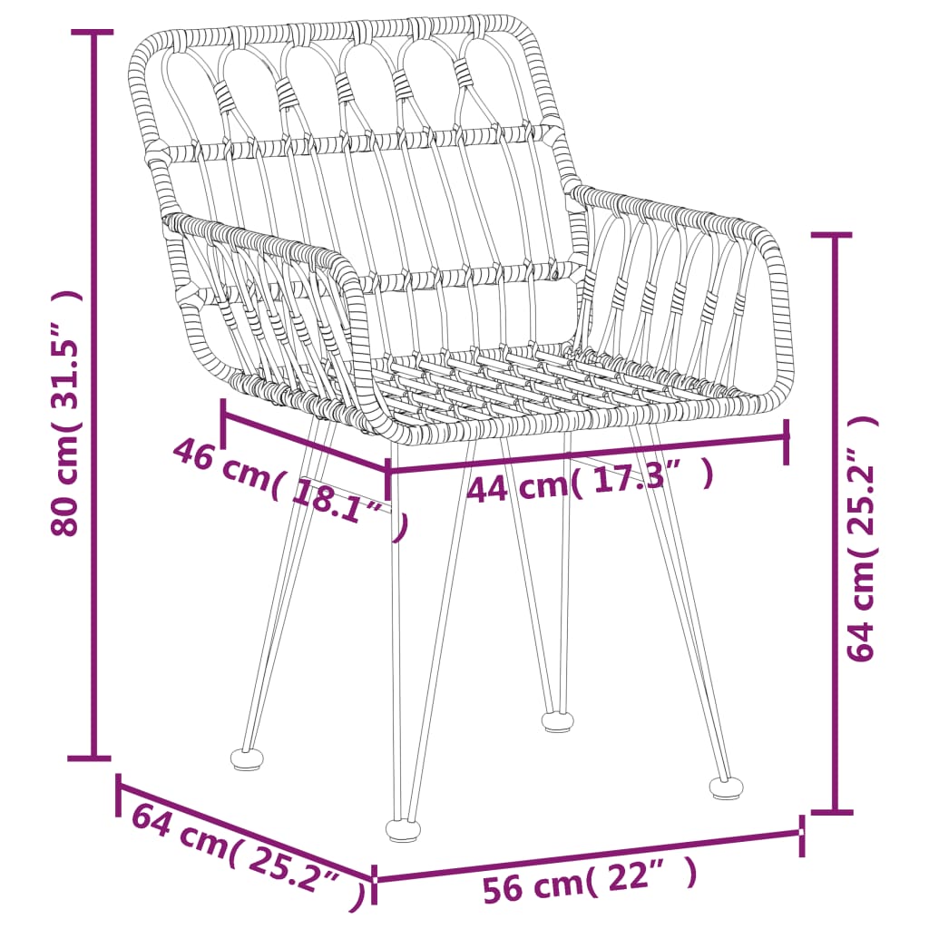 Puutarhatuolit käsinojilla 2 kpl musta 56x64x80 cm PE rottinki - Sisustajankoti.fi