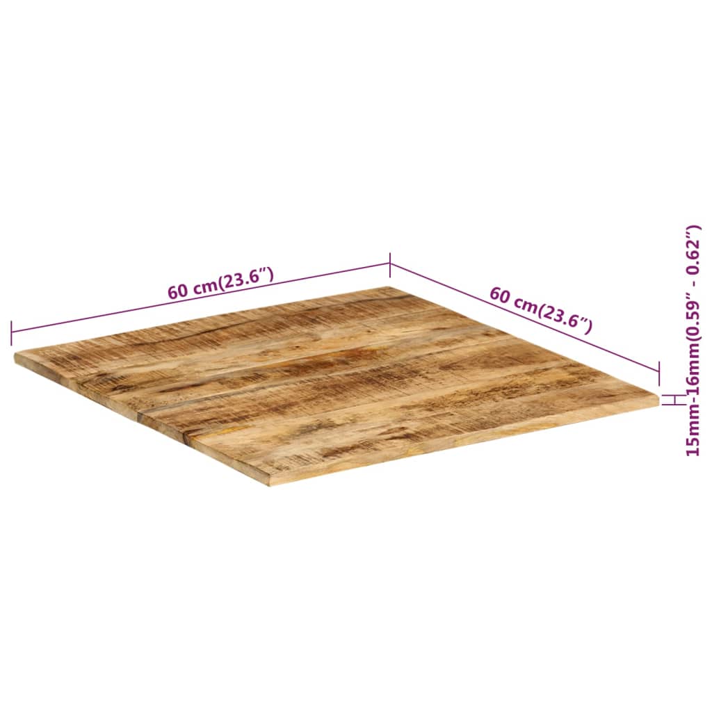 Pöytälevy 15-16 mm 60x60 cm täysi mangopuu - Sisustajankoti.fi
