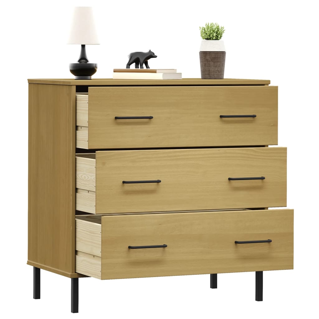 Senkki 3 laatikolla ruskea 77x40x79,5 cm täyspuu OSLO - Sisustajankoti.fi