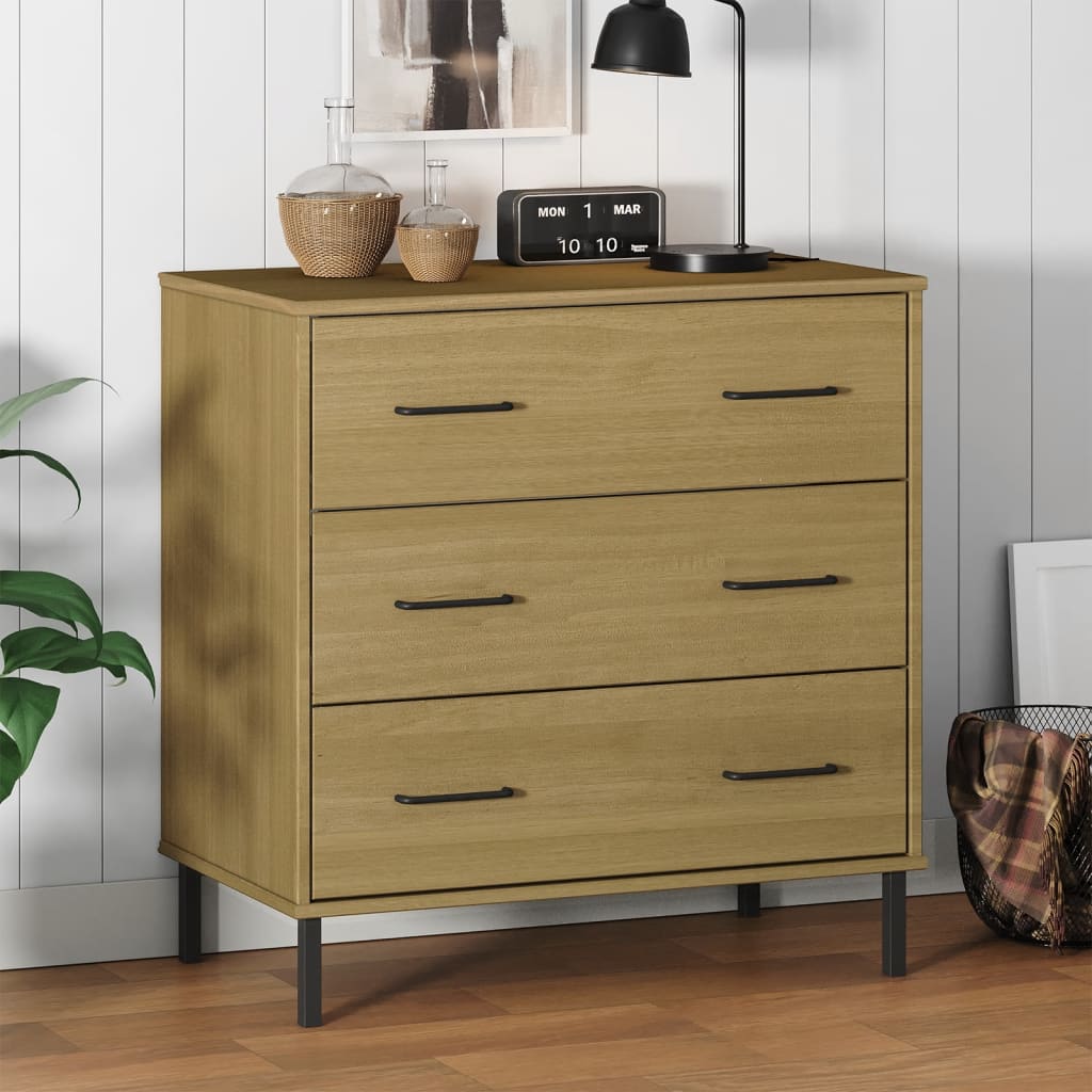 Senkki 3 laatikolla ruskea 77x40x79,5 cm täyspuu OSLO - Sisustajankoti.fi
