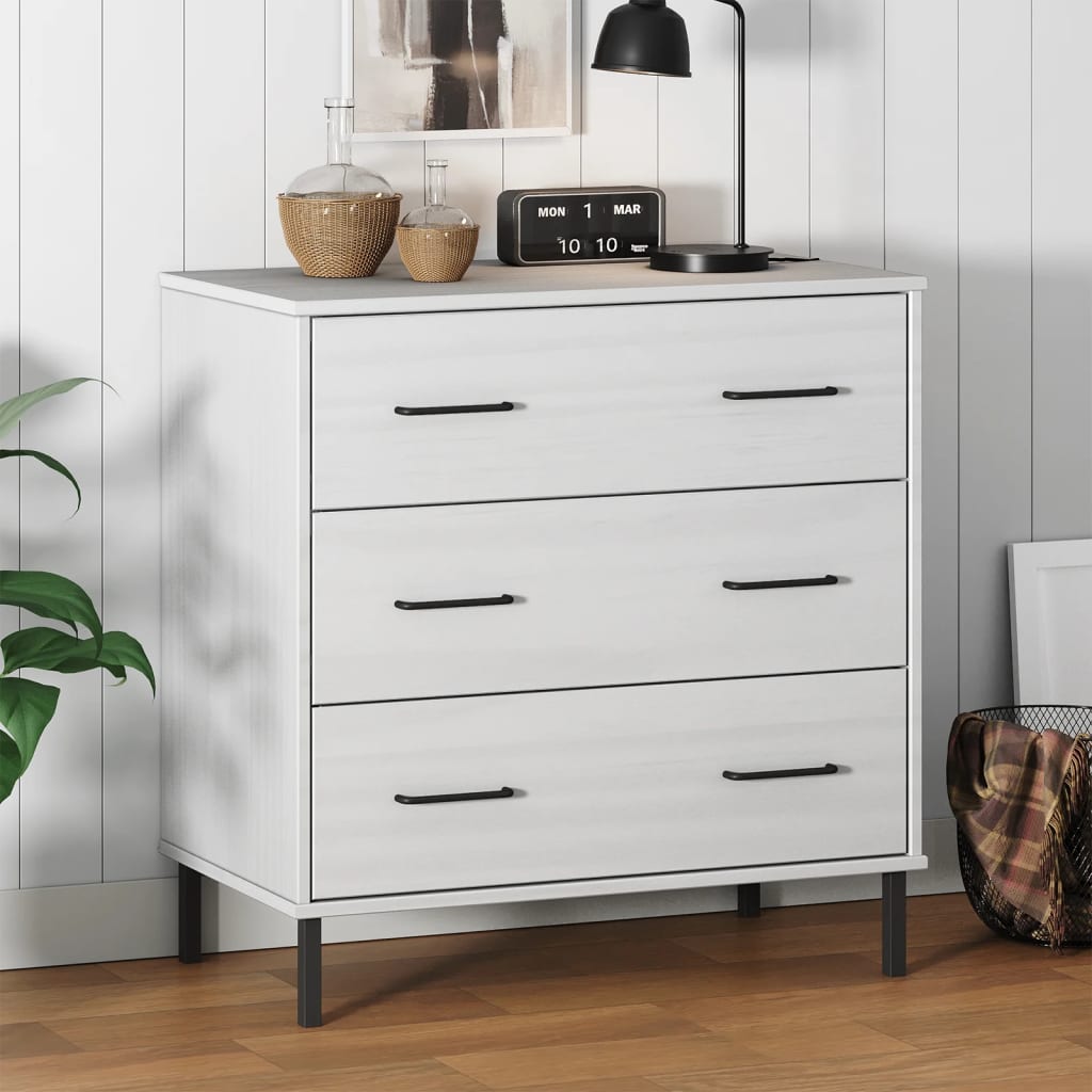 Senkki 3 laatikolla valkoinen 77x40x79,5 cm täyspuu OSLO - Sisustajankoti.fi