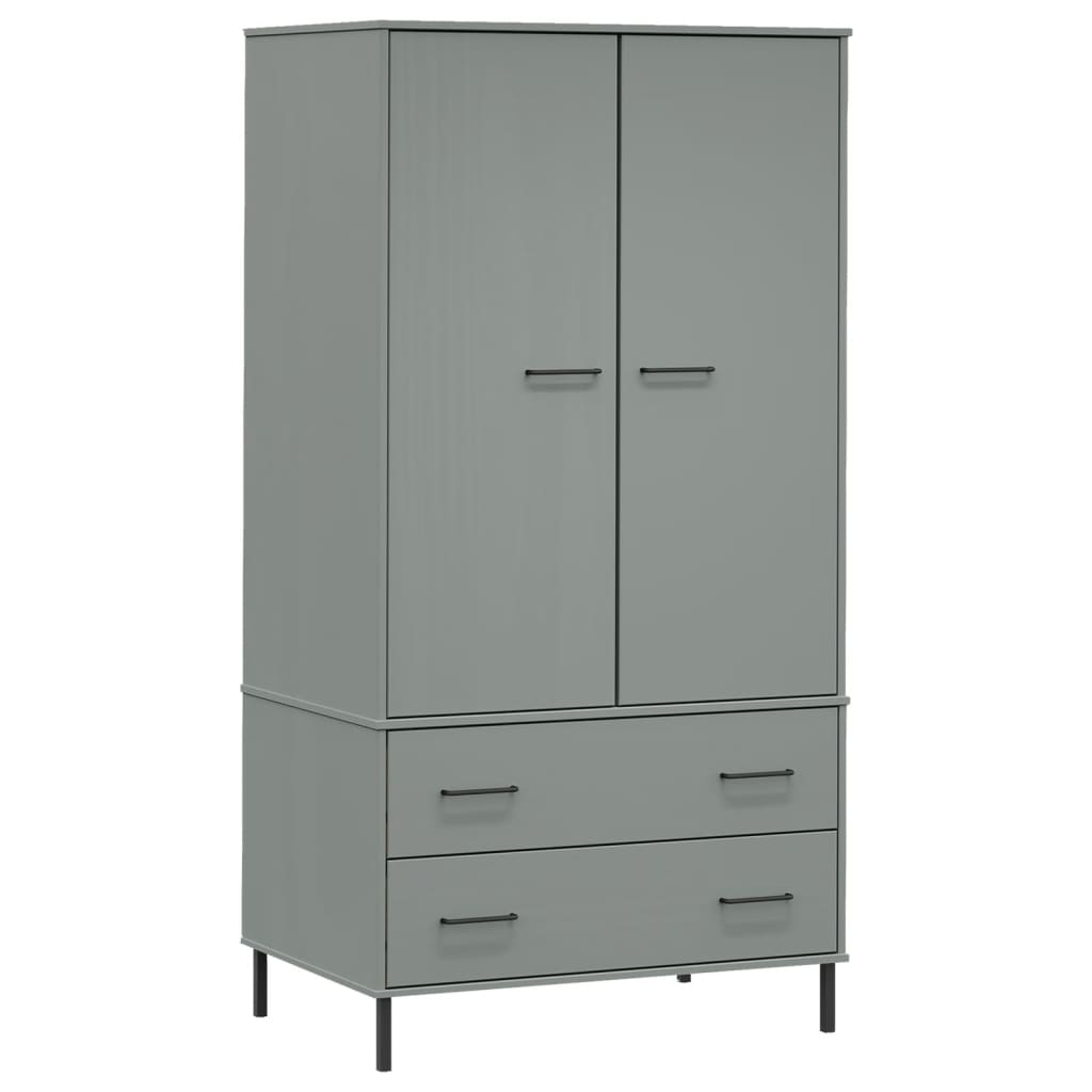 Vaatekaappi metallijaloilla harmaa 90x55x172,5 cm täyspuu OSLO - Sisustajankoti.fi