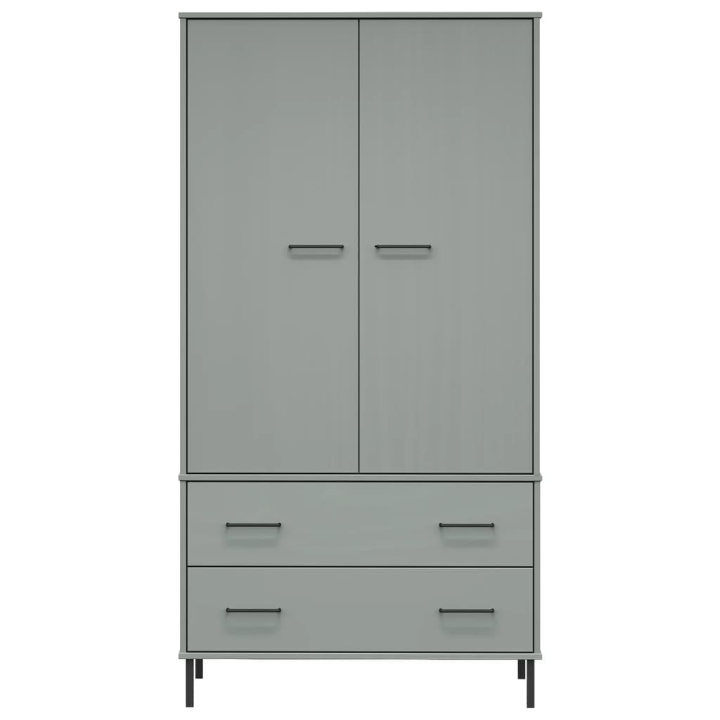 Vaatekaappi metallijaloilla harmaa 90x55x172,5 cm täyspuu OSLO - Sisustajankoti.fi