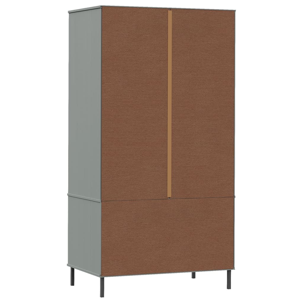 Vaatekaappi metallijaloilla harmaa 90x55x172,5 cm täyspuu OSLO - Sisustajankoti.fi