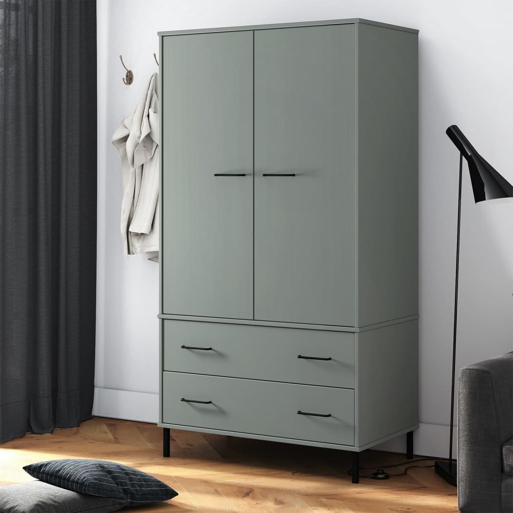 Vaatekaappi metallijaloilla harmaa 90x55x172,5 cm täyspuu OSLO - Sisustajankoti.fi