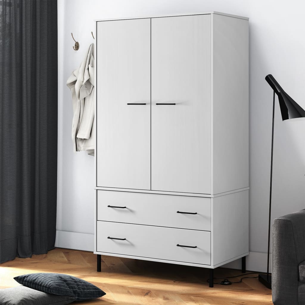Vaatekaappi metallijaloilla valk. 90x55x172,5 cm täyspuu OSLO - Sisustajankoti.fi