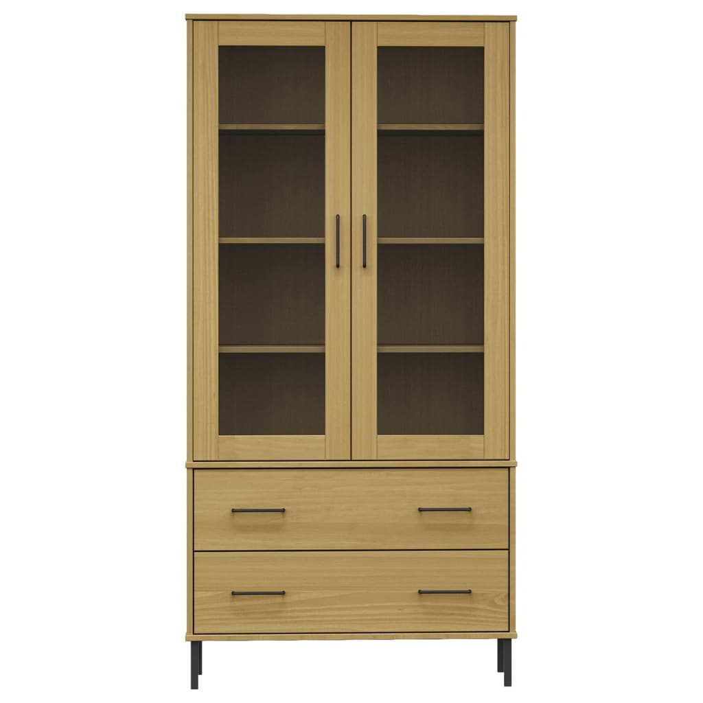 Kirjakaappi metallijaloilla ruskea 85x35x172,5 cm täyspuu OSLO - Sisustajankoti.fi