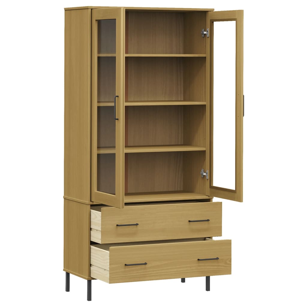 Kirjakaappi metallijaloilla ruskea 85x35x172,5 cm täyspuu OSLO - Sisustajankoti.fi