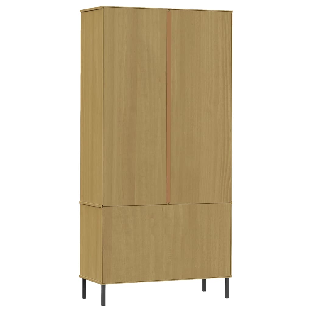 Kirjakaappi metallijaloilla ruskea 85x35x172,5 cm täyspuu OSLO - Sisustajankoti.fi