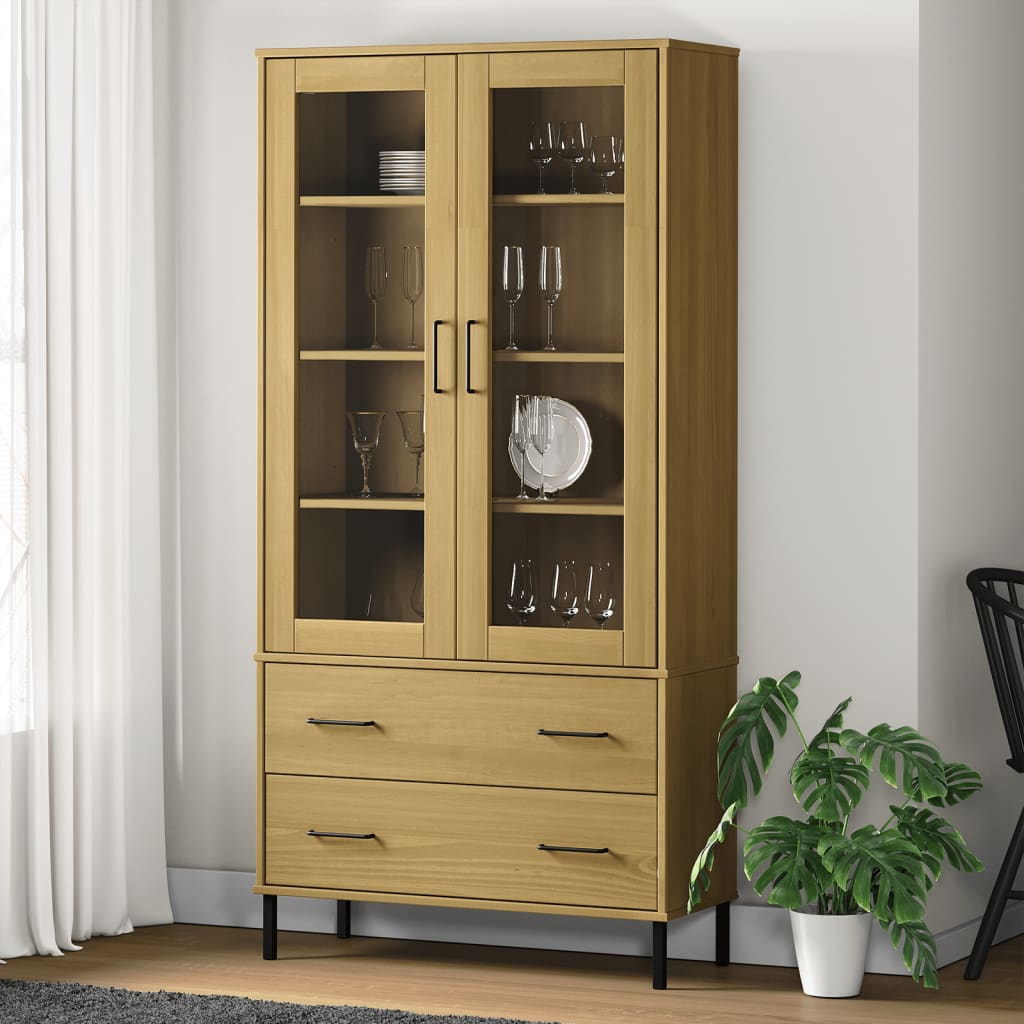 Kirjakaappi metallijaloilla ruskea 85x35x172,5 cm täyspuu OSLO - Sisustajankoti.fi