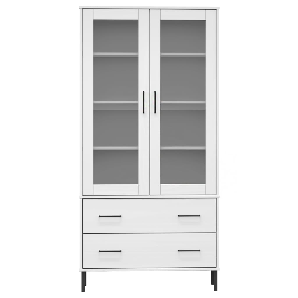 Kirjakaappi metallijaloilla valk. 85x35x172,5 cm täyspuu OSLO - Sisustajankoti.fi