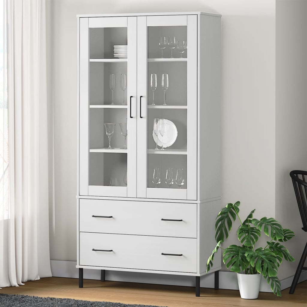 Kirjakaappi metallijaloilla valk. 85x35x172,5 cm täyspuu OSLO - Sisustajankoti.fi