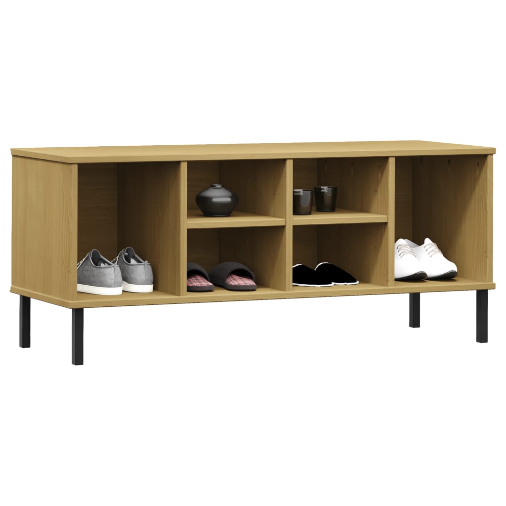 Kenkäteline metallijaloilla ruskea 106x35x45 cm täyspuu OSLO - Sisustajankoti.fi