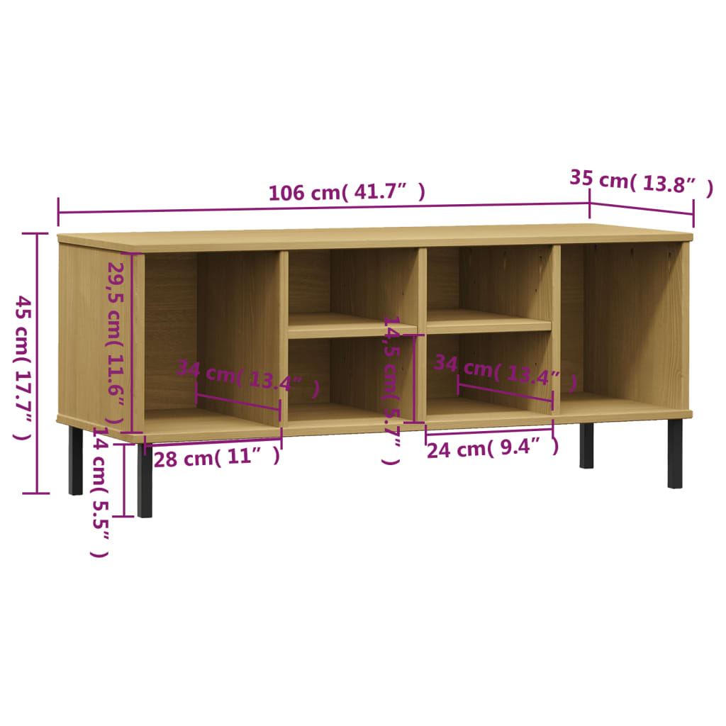 Kenkäteline metallijaloilla ruskea 106x35x45 cm täyspuu OSLO - Sisustajankoti.fi