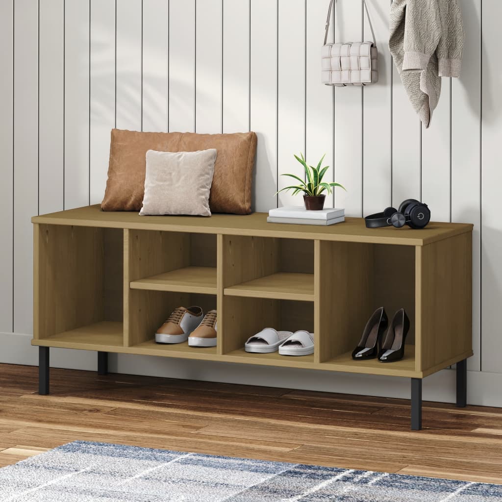 Kenkäteline metallijaloilla ruskea 106x35x45 cm täyspuu OSLO - Sisustajankoti.fi