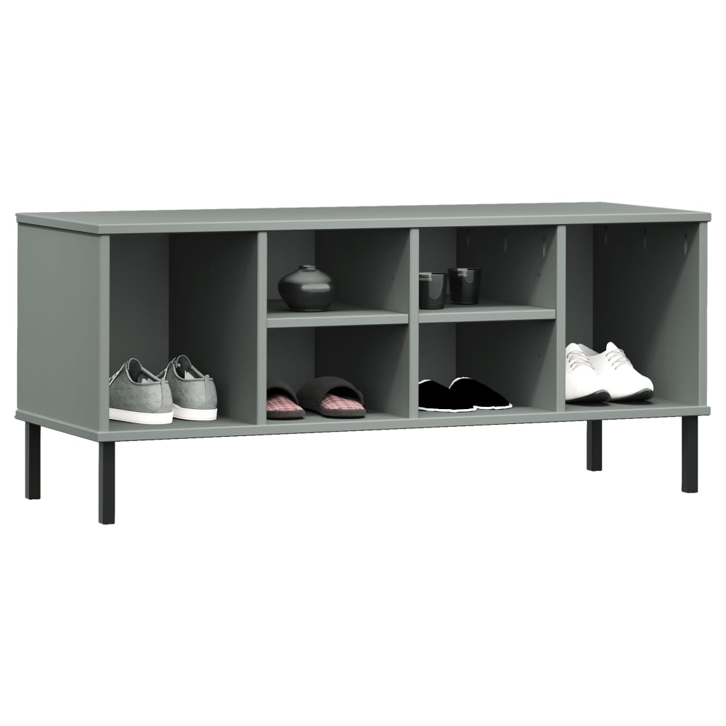 Kenkäteline metallijaloilla harmaa 106x35x45 cm täyspuu OSLO - Sisustajankoti.fi