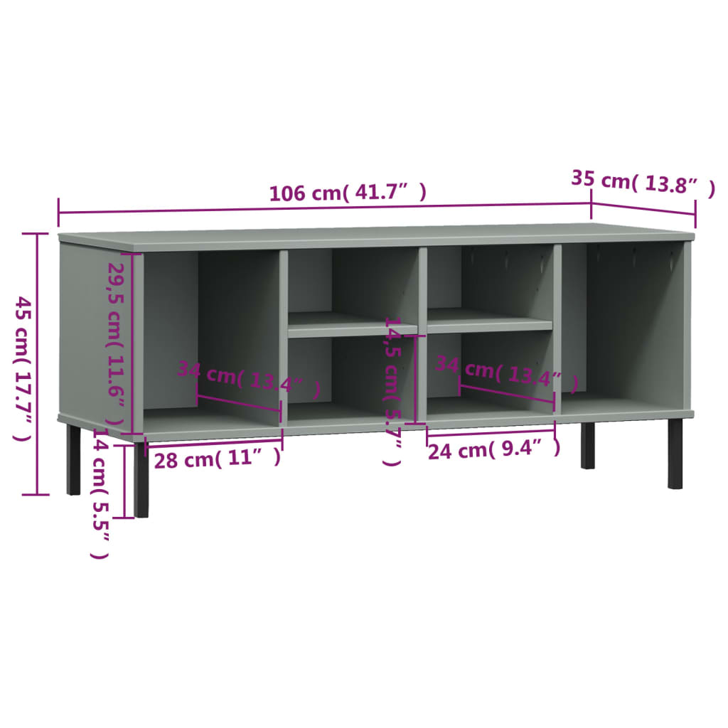 Kenkäteline metallijaloilla harmaa 106x35x45 cm täyspuu OSLO - Sisustajankoti.fi