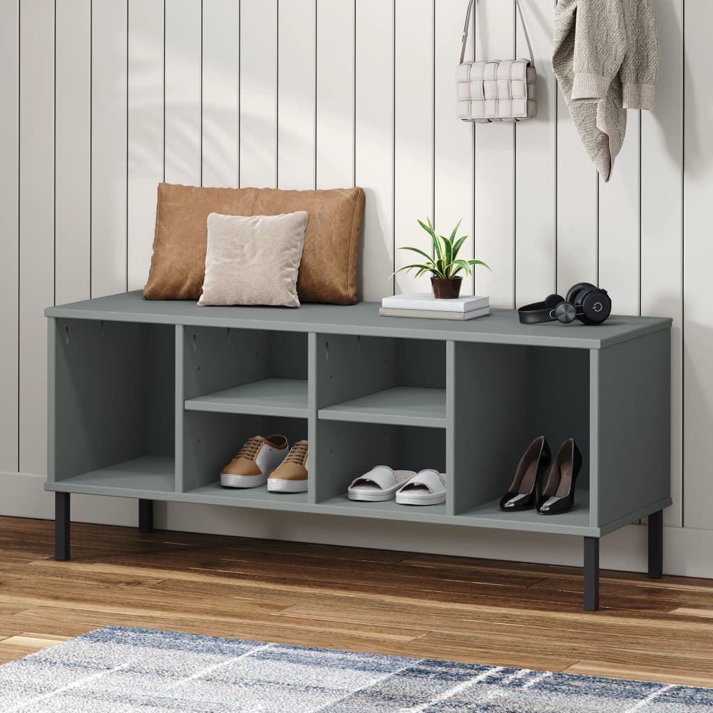 Kenkäteline metallijaloilla harmaa 106x35x45 cm täyspuu OSLO - Sisustajankoti.fi