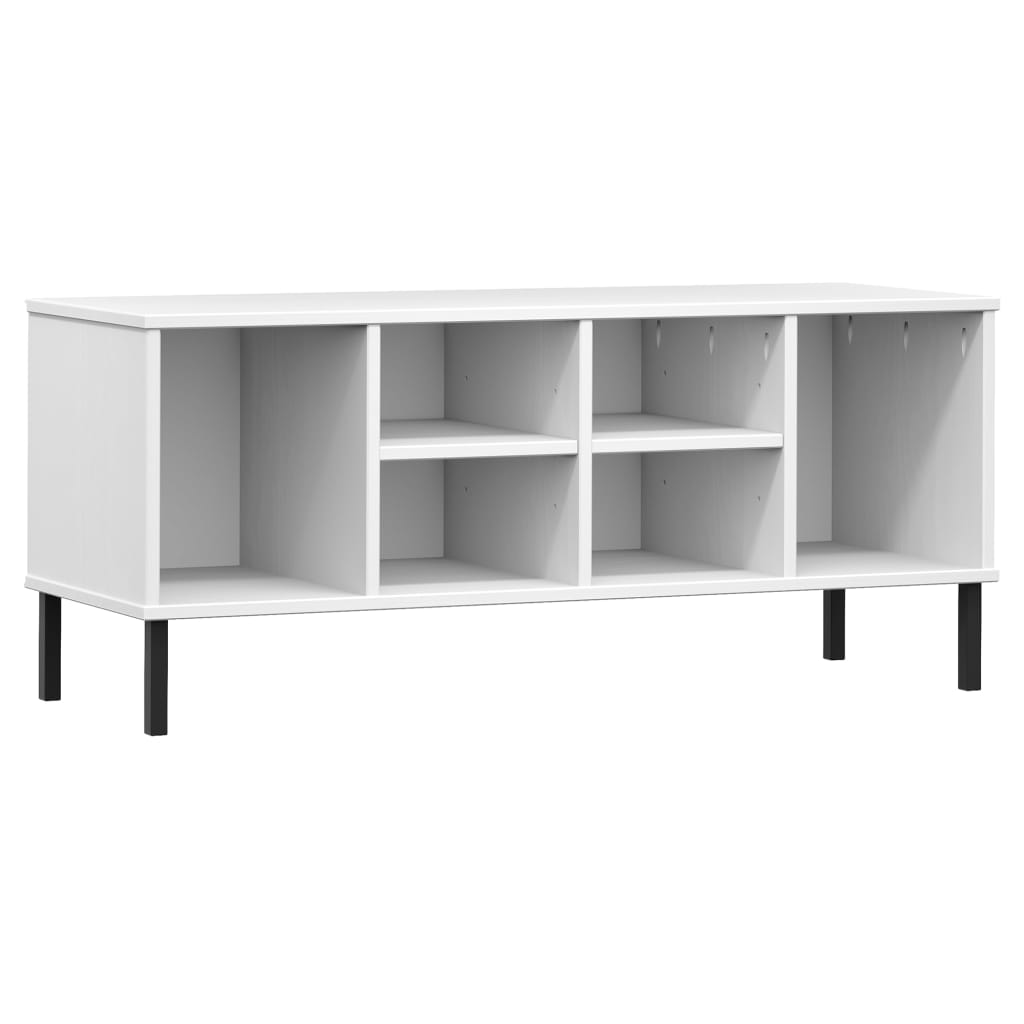 Kenkäteline metallijaloilla valkoinen 106x35x45 cm täyspuu OSLO - Sisustajankoti.fi
