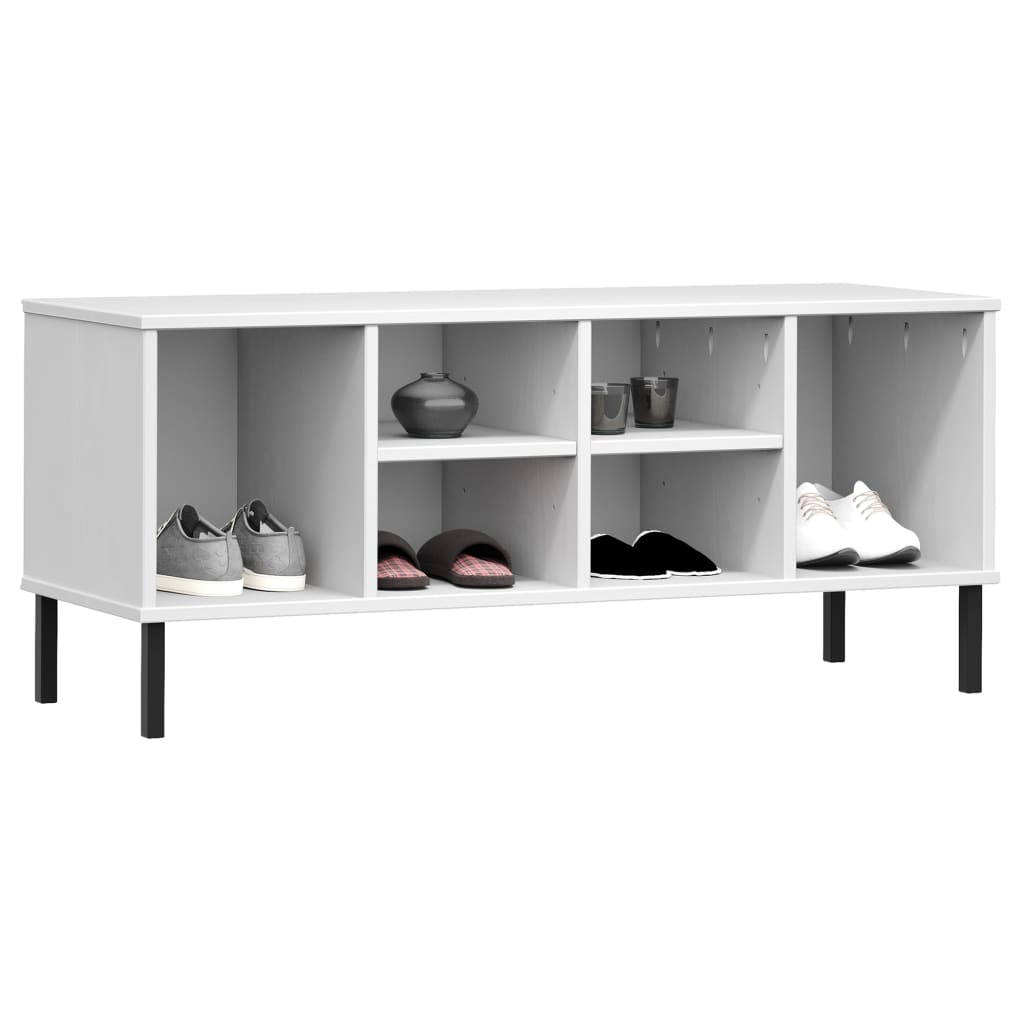Kenkäteline metallijaloilla valkoinen 106x35x45 cm täyspuu OSLO - Sisustajankoti.fi