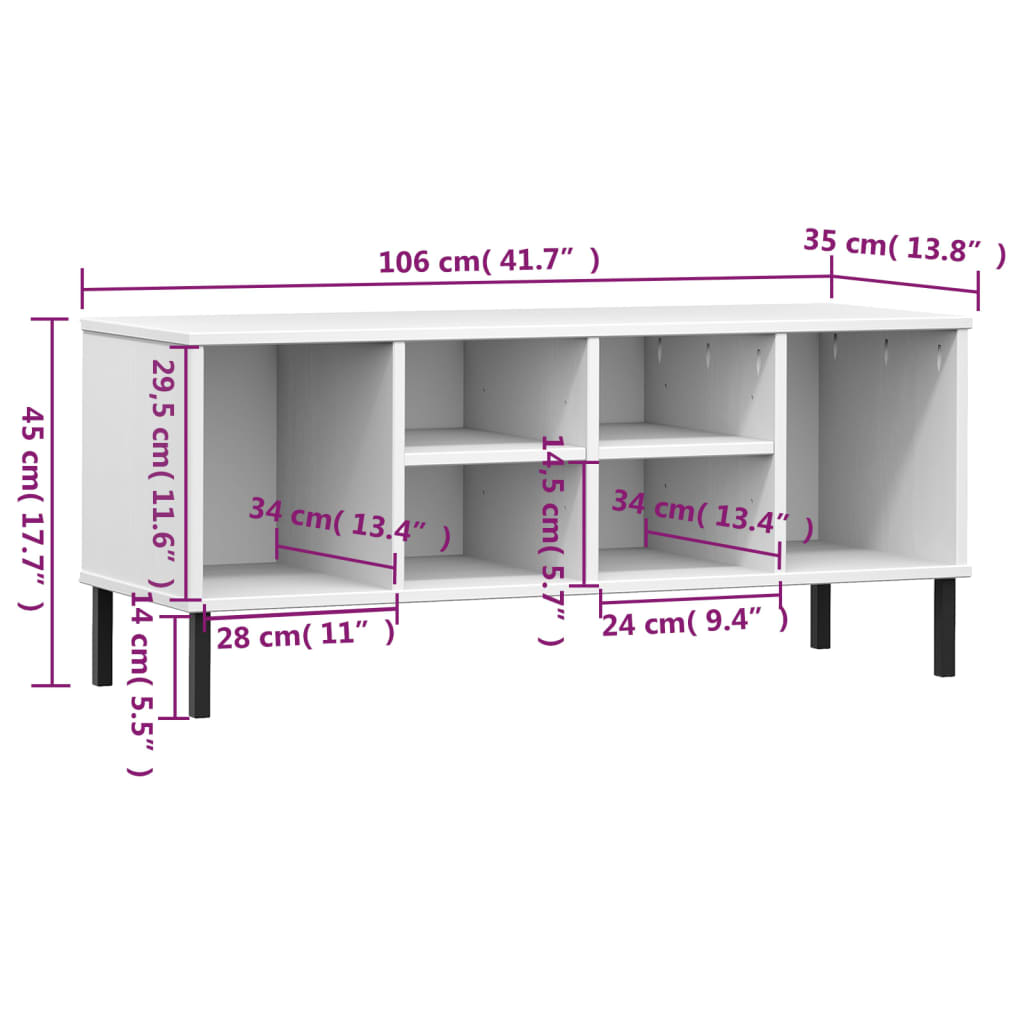 Kenkäteline metallijaloilla valkoinen 106x35x45 cm täyspuu OSLO - Sisustajankoti.fi