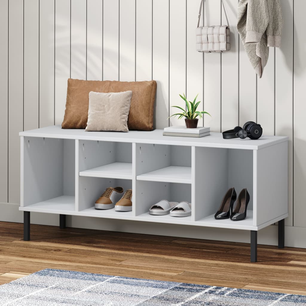 Kenkäteline metallijaloilla valkoinen 106x35x45 cm täyspuu OSLO - Sisustajankoti.fi