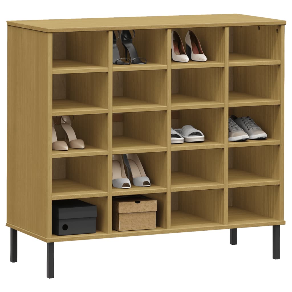 Kenkäteline metallijaloilla ruskea 95x35x87 cm täyspuu OSLO - Sisustajankoti.fi