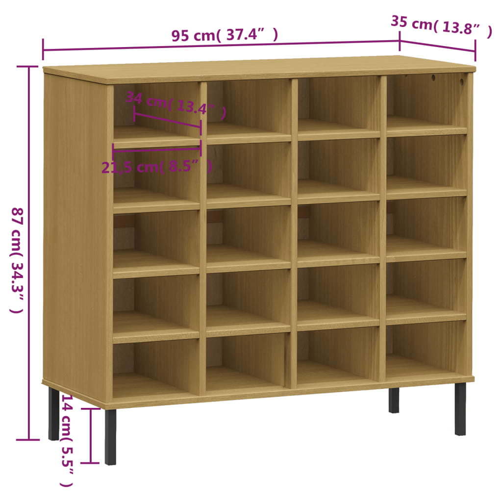 Kenkäteline metallijaloilla ruskea 95x35x87 cm täyspuu OSLO - Sisustajankoti.fi