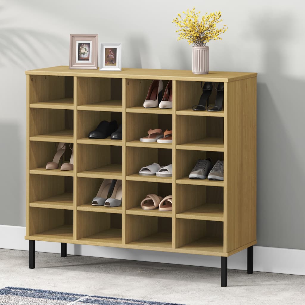 Kenkäteline metallijaloilla ruskea 95x35x87 cm täyspuu OSLO - Sisustajankoti.fi