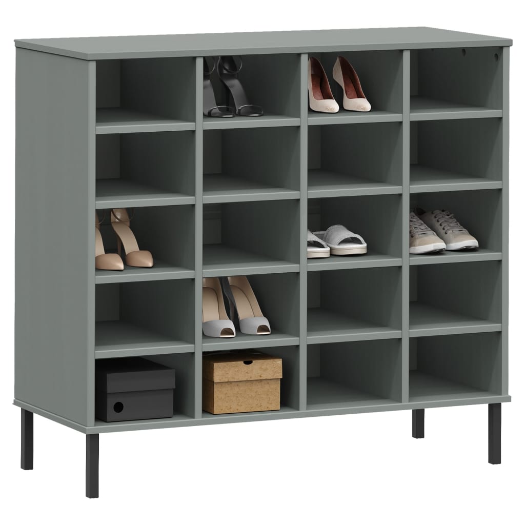 Kenkäteline metallijaloilla harmaa 95x35x87 cm täyspuu OSLO - Sisustajankoti.fi