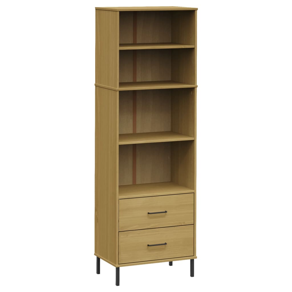 Kirjahylly 2 laatikolla ruskea 60x35x180 cm täyspuu OSLO - Sisustajankoti.fi