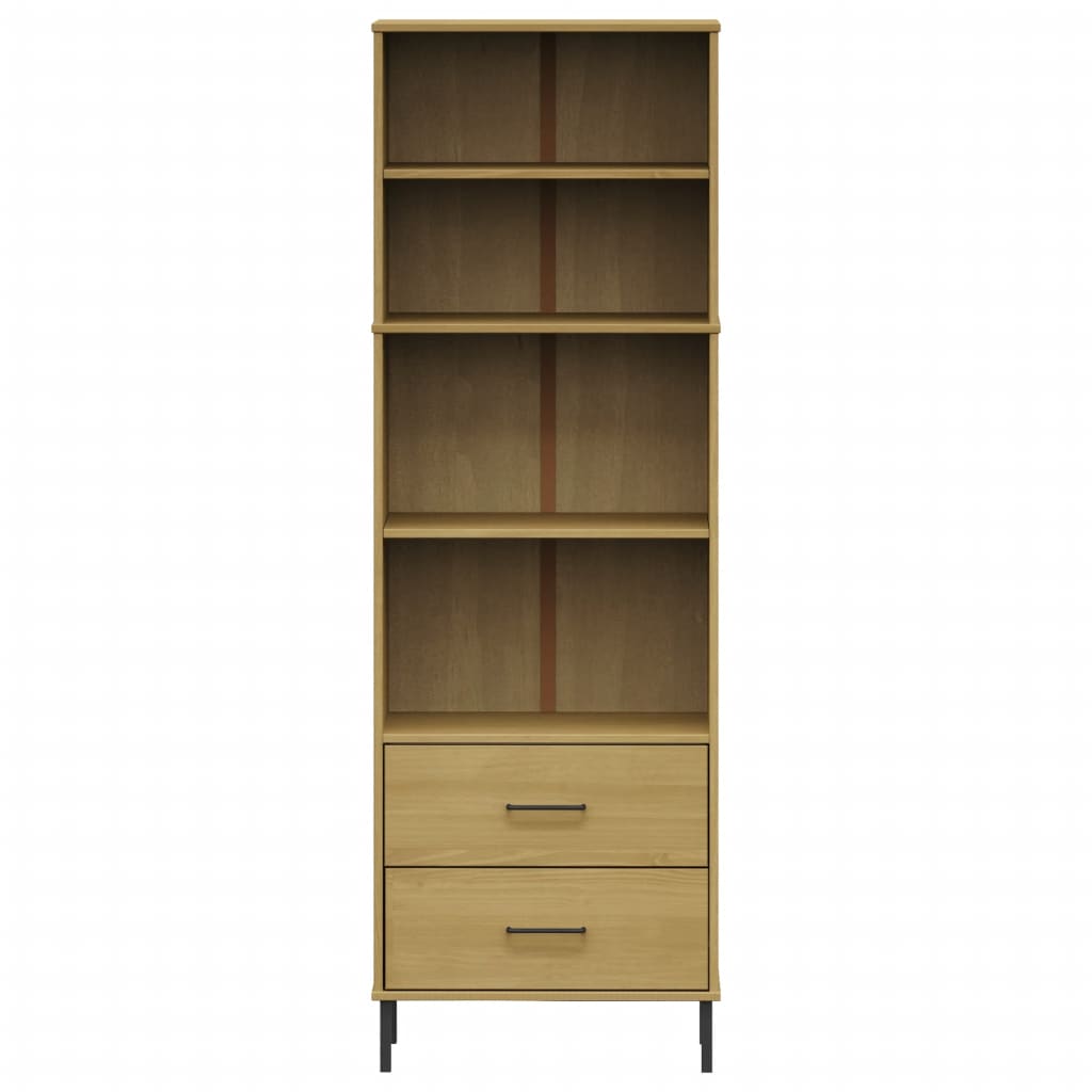 Kirjahylly 2 laatikolla ruskea 60x35x180 cm täyspuu OSLO - Sisustajankoti.fi