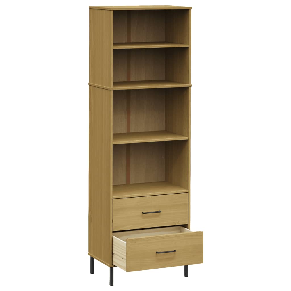 Kirjahylly 2 laatikolla ruskea 60x35x180 cm täyspuu OSLO - Sisustajankoti.fi
