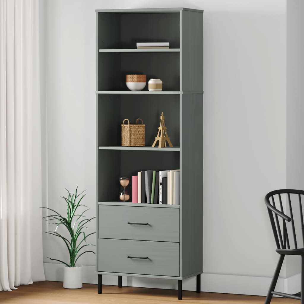 Kirjahylly 2 laatikolla harmaa 60x35x180 cm täyspuu OSLO - Sisustajankoti.fi