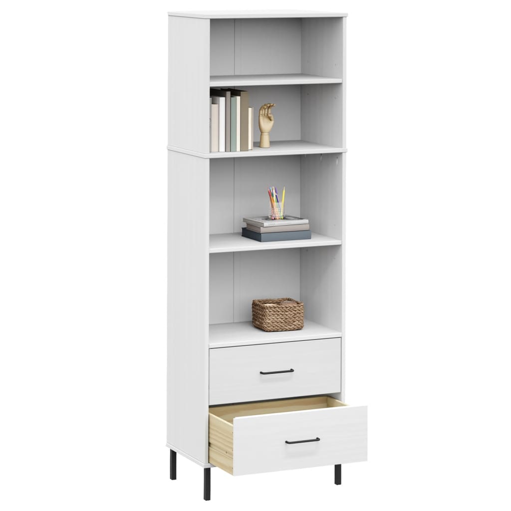 Kirjahylly 2 laatikolla valkoinen 60x35x180 cm täyspuu OSLO - Sisustajankoti.fi