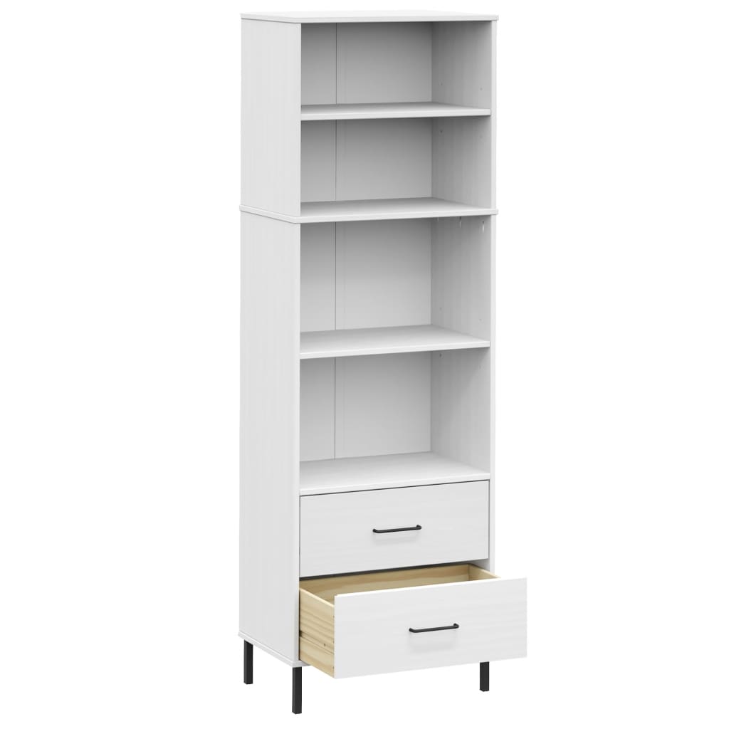 Kirjahylly 2 laatikolla valkoinen 60x35x180 cm täyspuu OSLO - Sisustajankoti.fi
