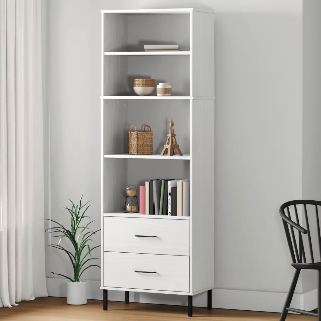 Kirjahylly 2 laatikolla valkoinen 60x35x180 cm täyspuu OSLO - Sisustajankoti.fi