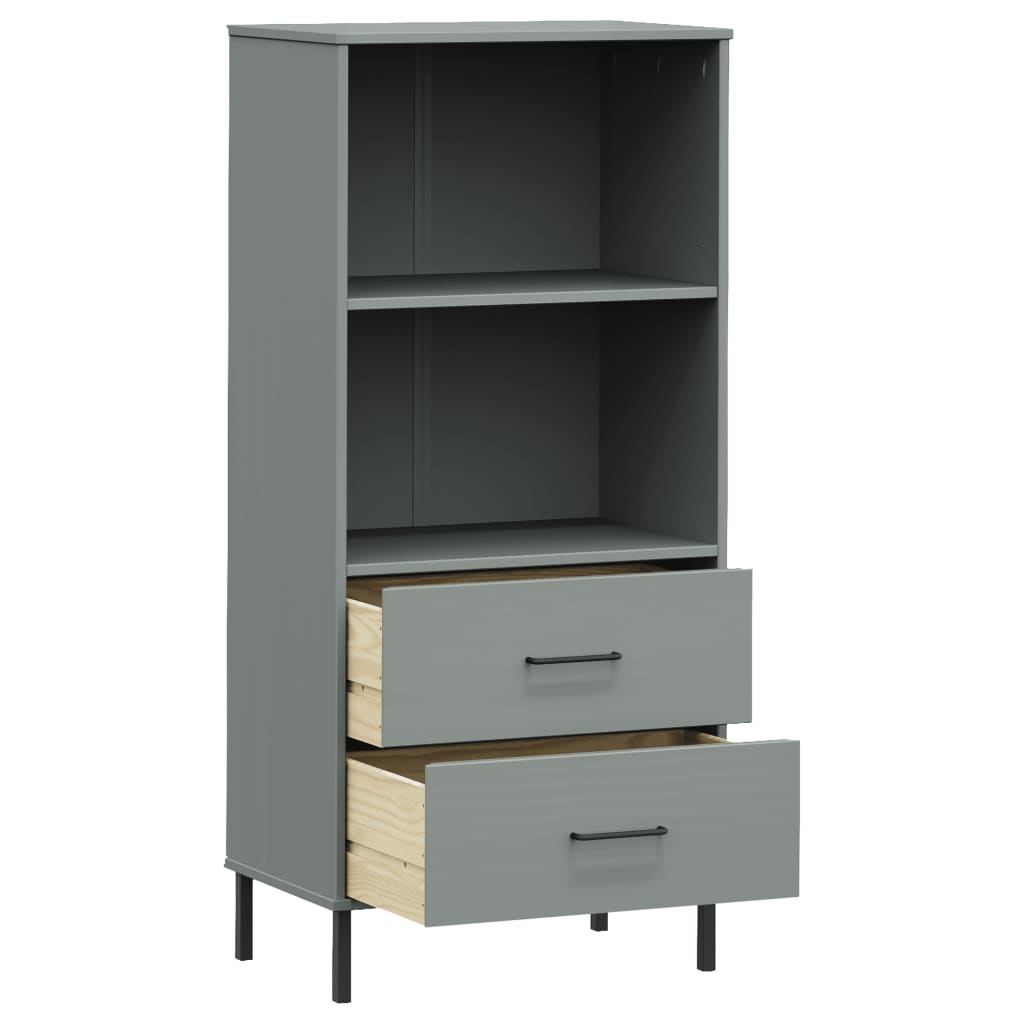 Kirjahylly 2 laatikolla harmaa 60x35x128,5 cm täyspuu OSLO - Sisustajankoti.fi