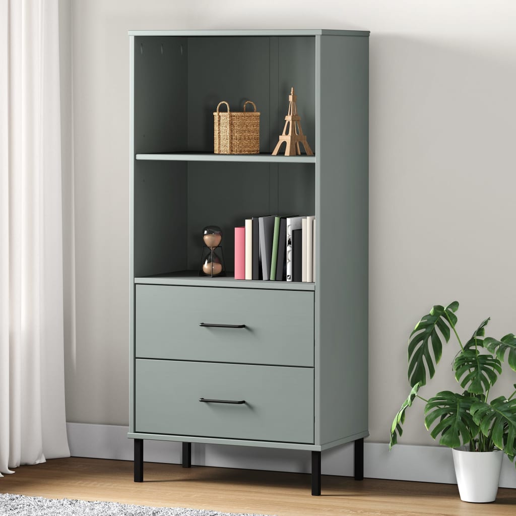 Kirjahylly 2 laatikolla harmaa 60x35x128,5 cm täyspuu OSLO - Sisustajankoti.fi