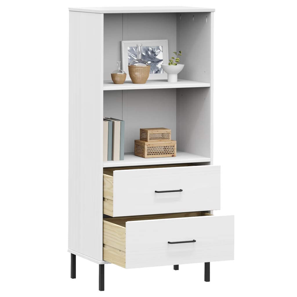 Kirjahylly 2 laatikolla valkoinen 60x35x128,5 cm täyspuu OSLO - Sisustajankoti.fi