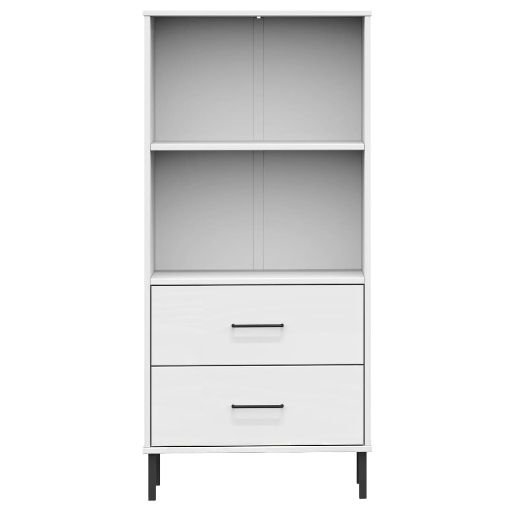Kirjahylly 2 laatikolla valkoinen 60x35x128,5 cm täyspuu OSLO - Sisustajankoti.fi