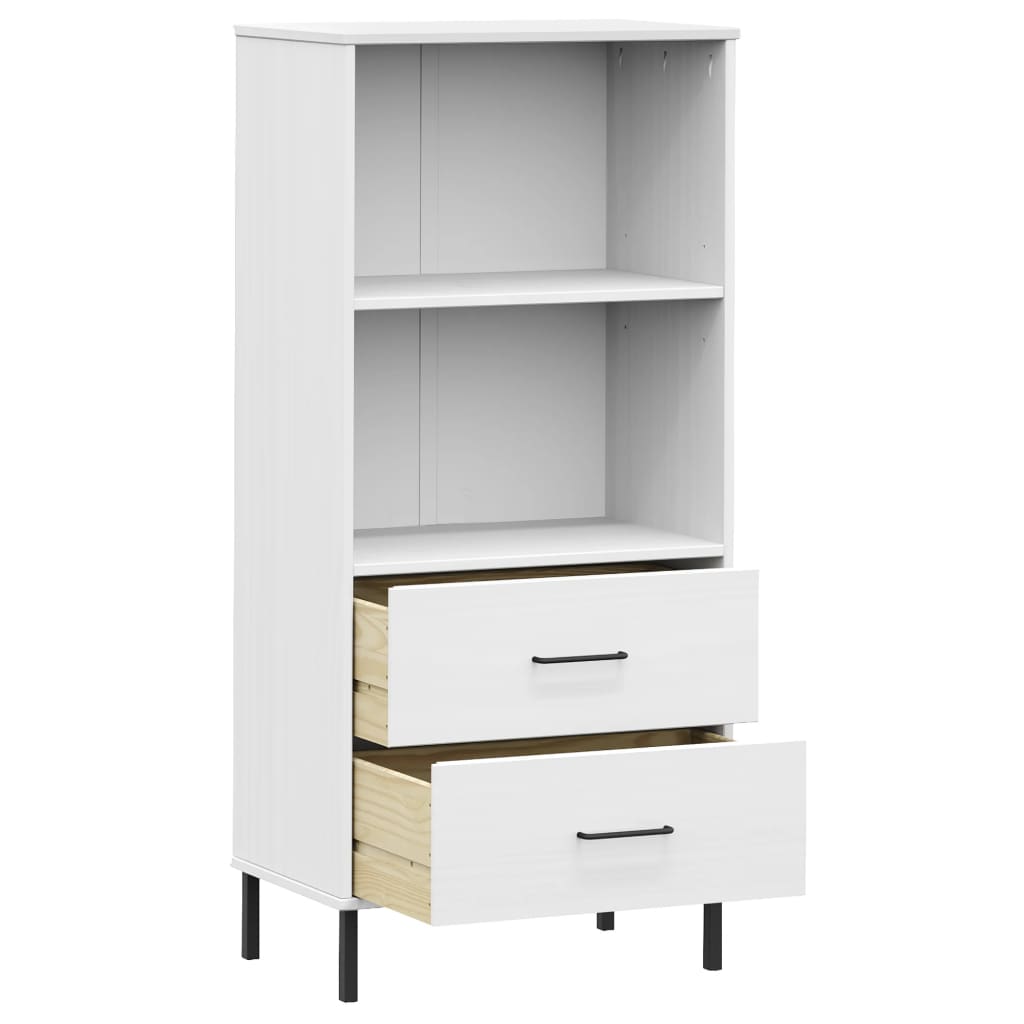 Kirjahylly 2 laatikolla valkoinen 60x35x128,5 cm täyspuu OSLO - Sisustajankoti.fi
