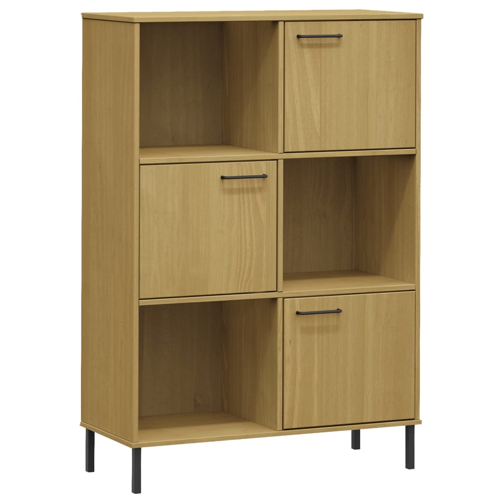 Kirjakaappi metallijaloilla ruskea 90x35x128,5 cm täyspuu OSLO - Sisustajankoti.fi