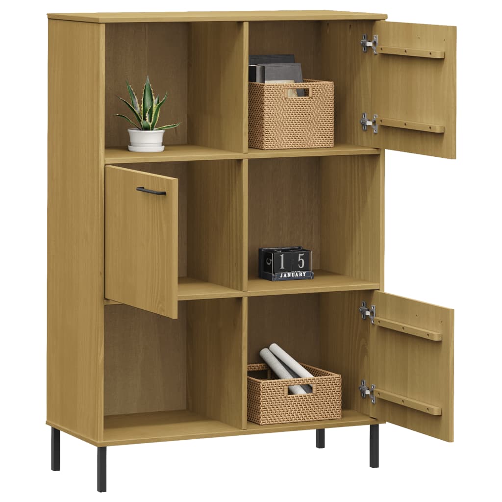 Kirjakaappi metallijaloilla ruskea 90x35x128,5 cm täyspuu OSLO - Sisustajankoti.fi