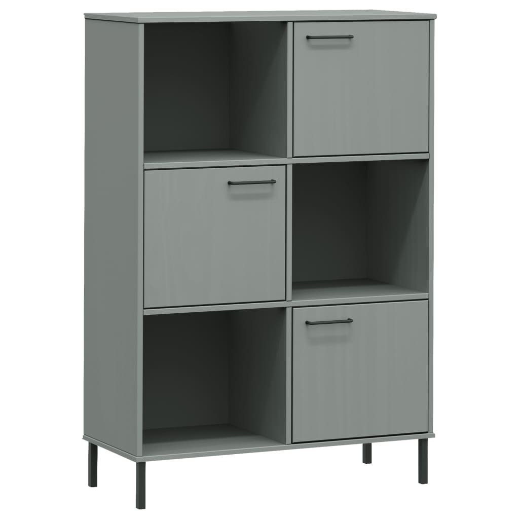 Kirjakaappi metallijaloilla harmaa 90x35x128,5 cm täyspuu OSLO - Sisustajankoti.fi