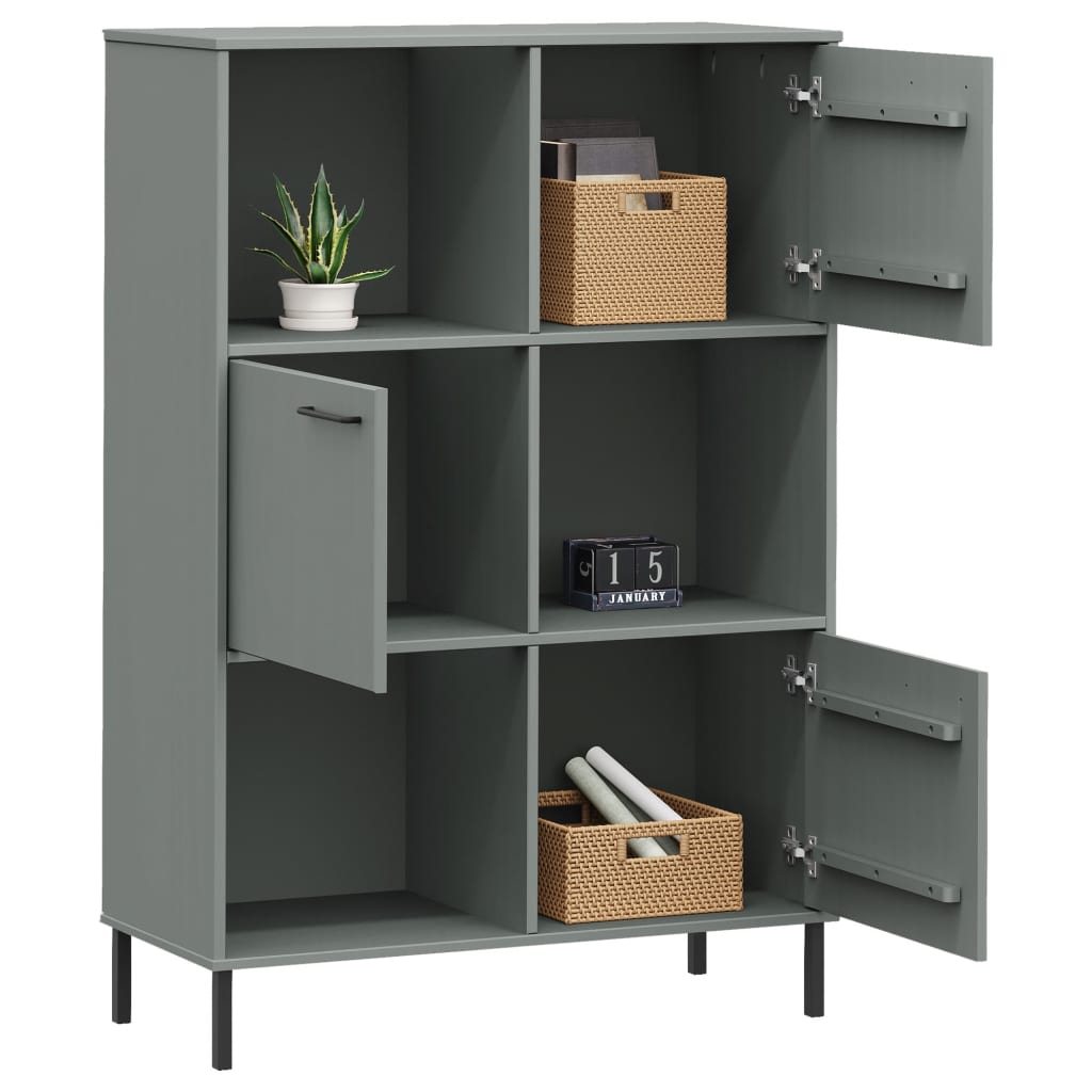 Kirjakaappi metallijaloilla harmaa 90x35x128,5 cm täyspuu OSLO - Sisustajankoti.fi