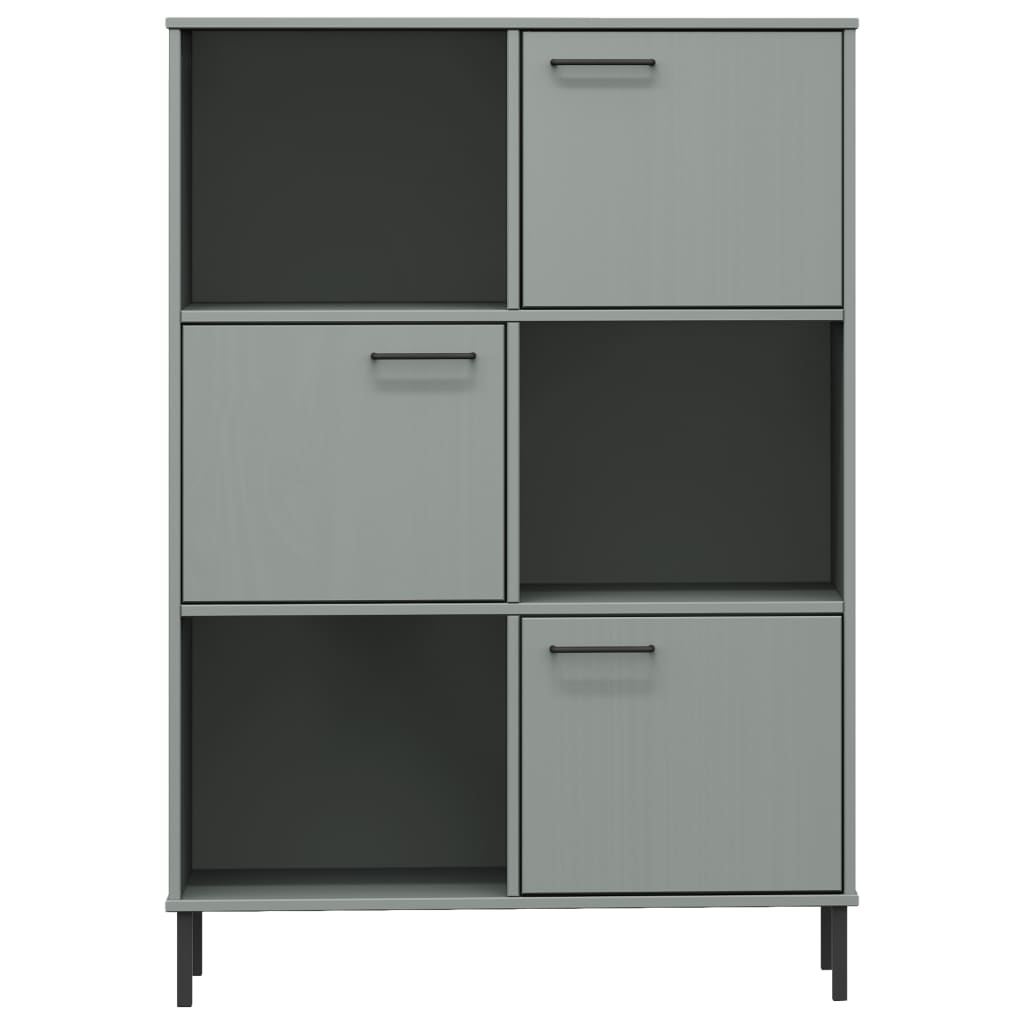 Kirjakaappi metallijaloilla harmaa 90x35x128,5 cm täyspuu OSLO - Sisustajankoti.fi