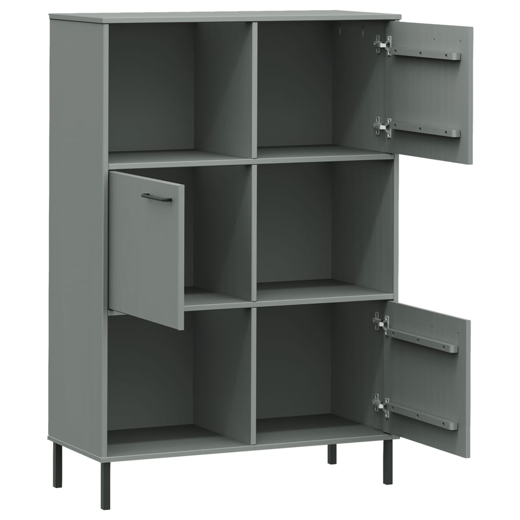 Kirjakaappi metallijaloilla harmaa 90x35x128,5 cm täyspuu OSLO - Sisustajankoti.fi